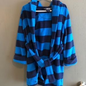 Lands End Toddler 3T Blue Striped Fleece Robe